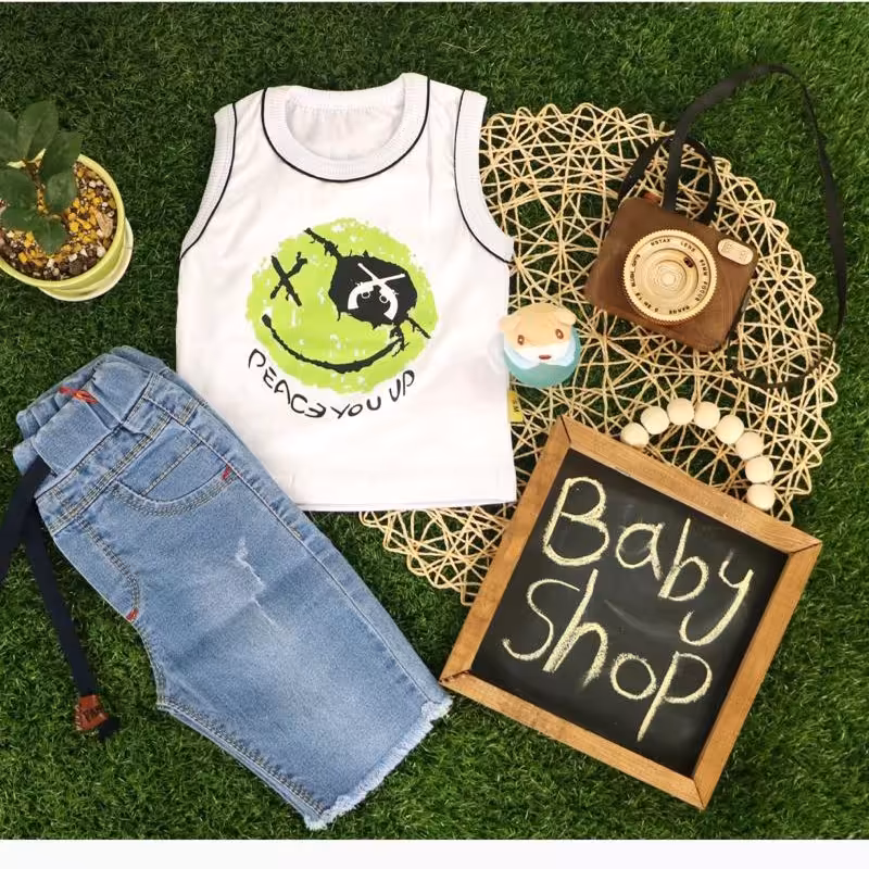 ست جذاب تاپ و شلوارک(جین) پسرونه