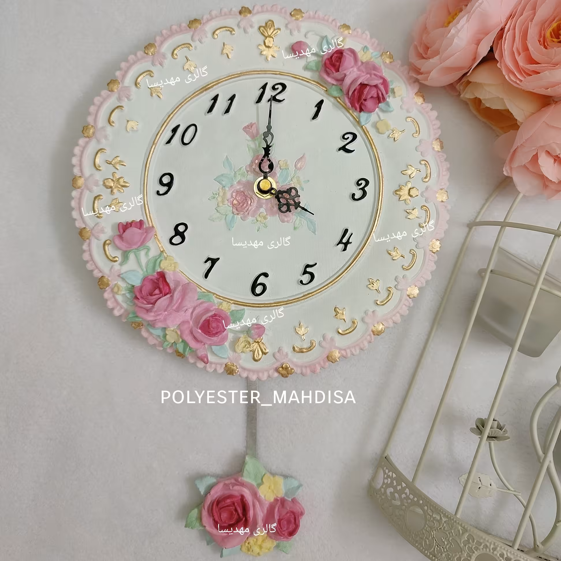 ساعت دیواری  فانتزی گل دار دررنگ دلخواه