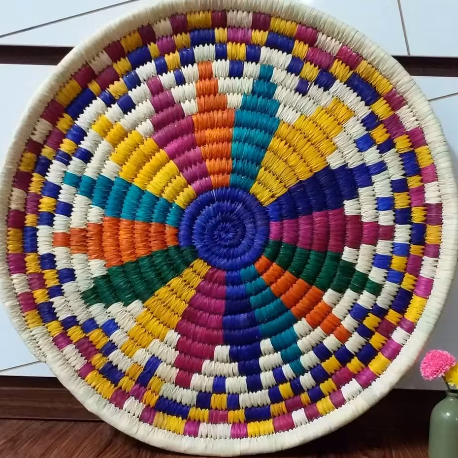 سینی حصیری  رنگی طرح گل 50 سانتی 