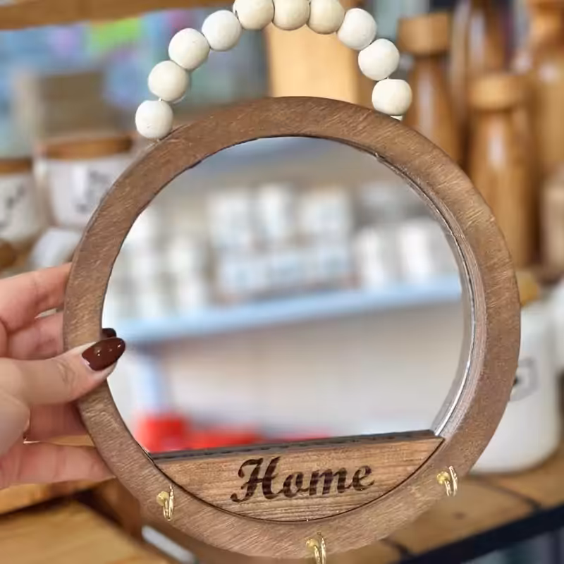 آویز کلید چوبی آینه دار مهره ای (جا کلیدی)