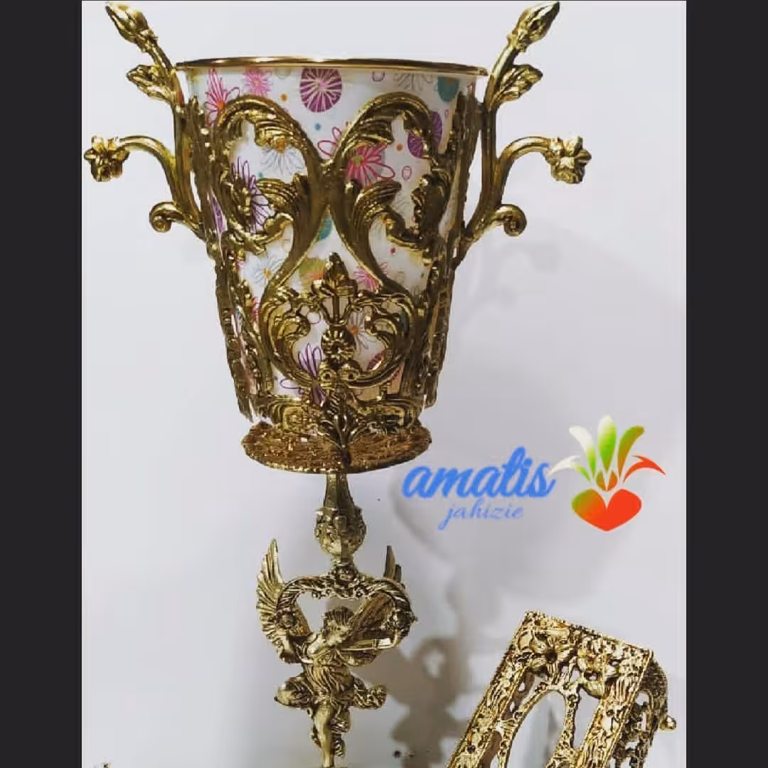 سطل و جای دستمال بانو آبکاری طلا  (ارسال باربری به صورت پس کرایه)