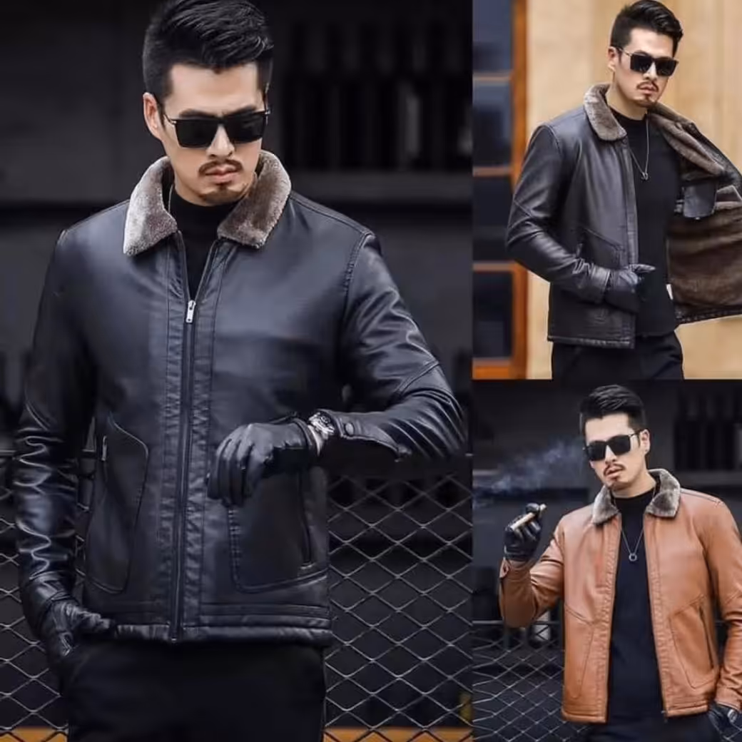 کاپشن چرم مردانه طرح بوفالو