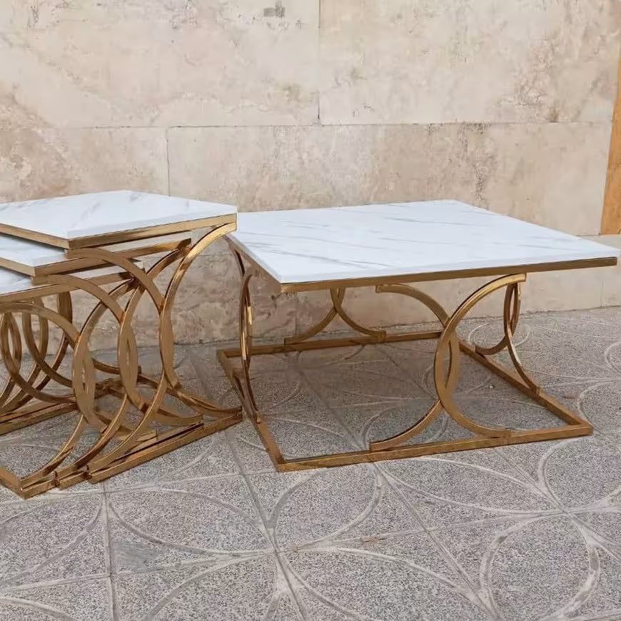 میز عسلی فلزی چهارتکه کم جا مدل ورساچ رنگ ثابت 