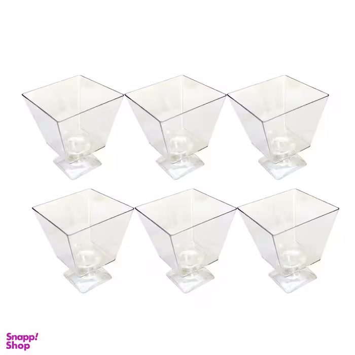 دسرخوری پایه دار چهارگوش یکبار مصرف کد c9010 بسته 6 عددی