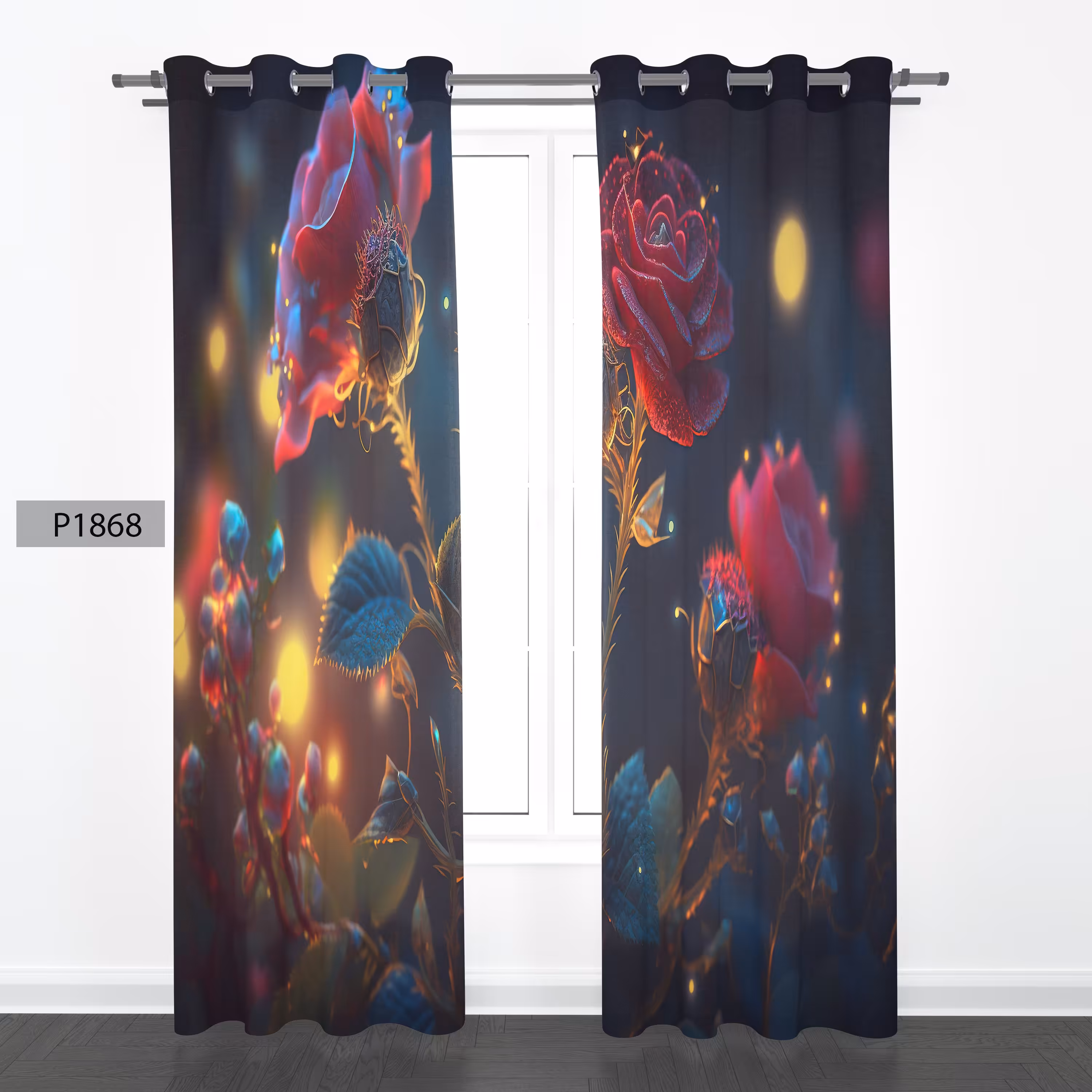 پرده هازان چاپی دوقواره دوخته شده پانچ شده هر قواره عرض 140ارتفاع 190 کد1868