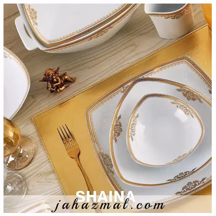 سرویس چینی پردیس طرح شاینا طلایی 105 پارچه کد 147B