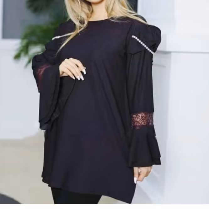 شومیز  زنانه شیک استین کلوش فری سایز 40 تا 48 قد کار 77
قد آستین 55
عرض سینه 53
دور سینه 106