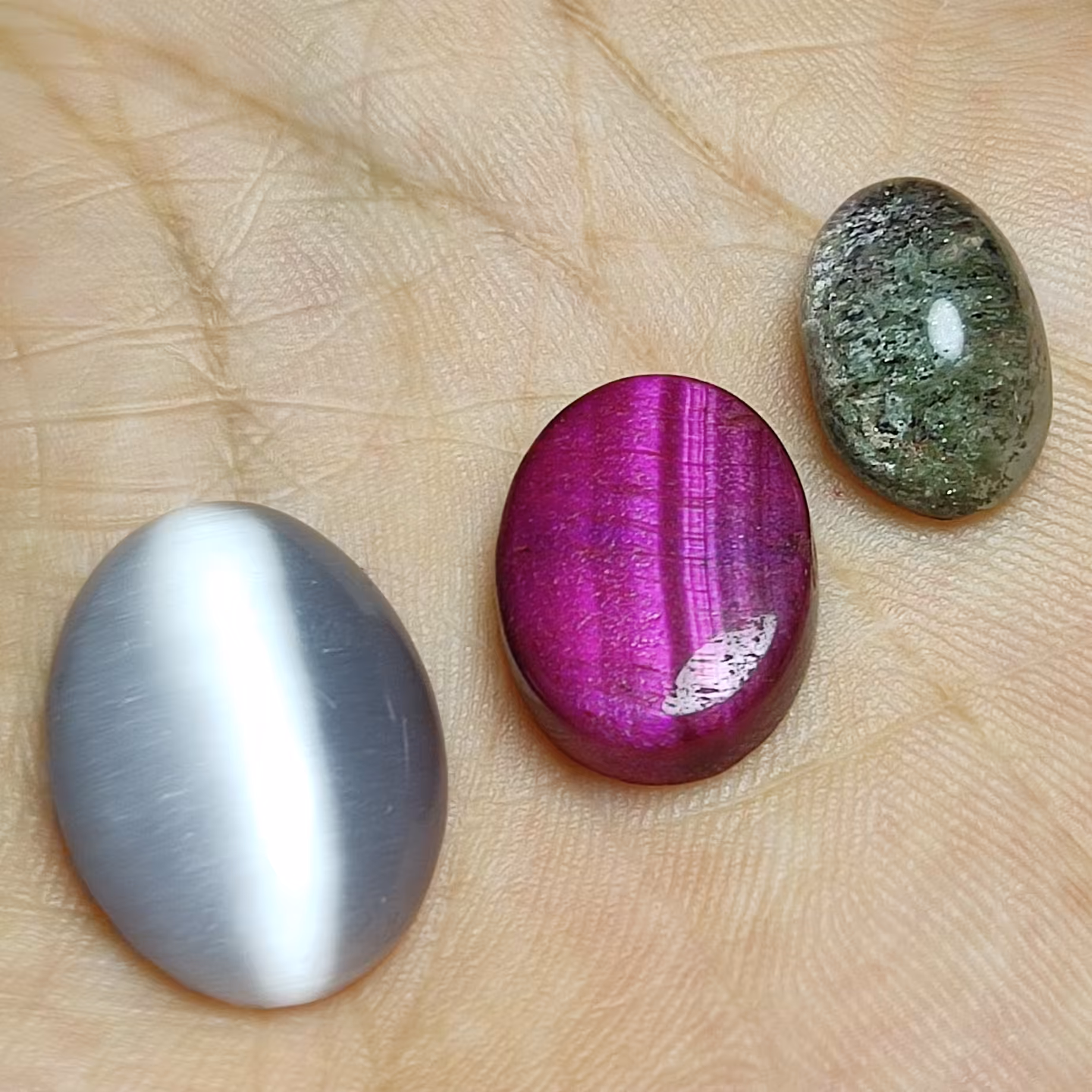 پک سه عددی نگین های خوشرنگ عین الحر سفید چشم ببر صورتی و فانتوم کوارتز سبز 