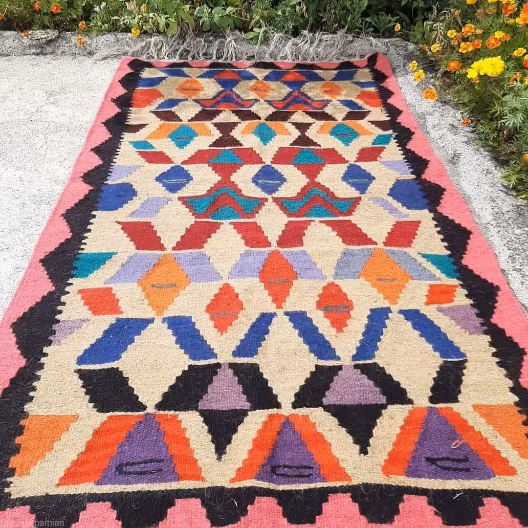 گلیم دستبافت پشمی اعلاء بافت عالی سایز: 180×100
