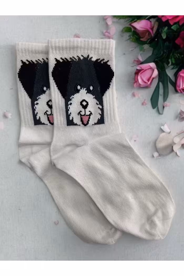جوراب سفید مردانه و زنانه تنیس کالج با طرح سگ ناز یونیسکس Forever