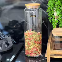 جاماکارونی شیشه ای درب چوبی ریوان مدل گرد