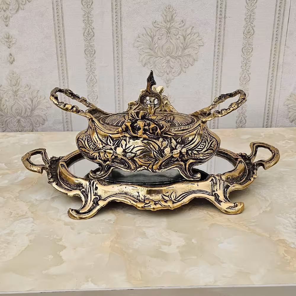 شکلات خوری برنجی طرح جاردین سایز کوچک کد 5402 ( شکلات خوری برنز )