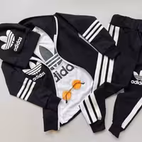 لباس بچهگانه ست چهار تیکه اسپورت بچه گانه جنس دورس لاکرا تیشرت پنبه یک رو سایز 40 و 45 و 55 رنگ آبی و مشکی