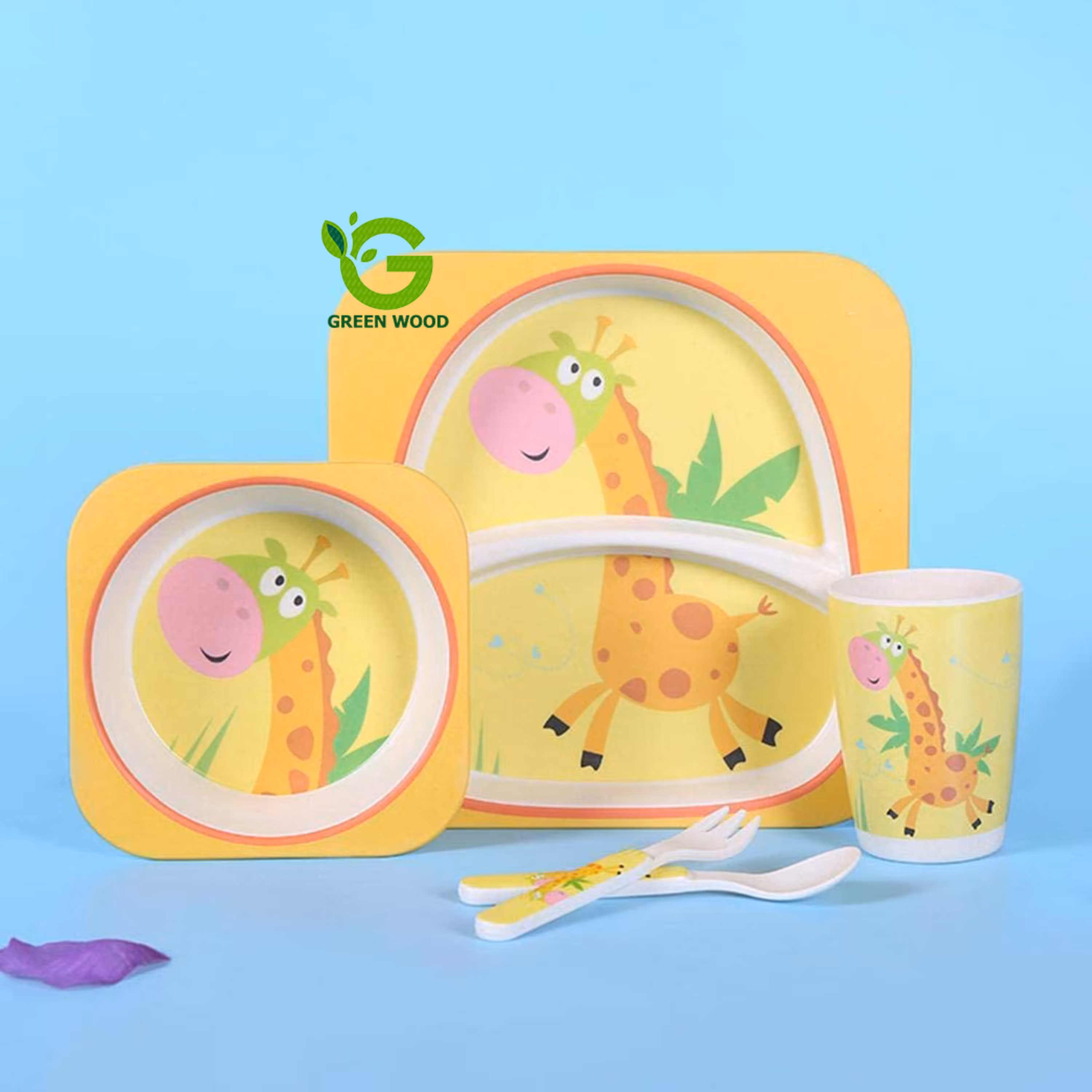 ظرف غذای کودک بامبو فایبر(سرویس غذاخوری-ظرف کودک)ست 5تکه زرافه کد Gw120101016