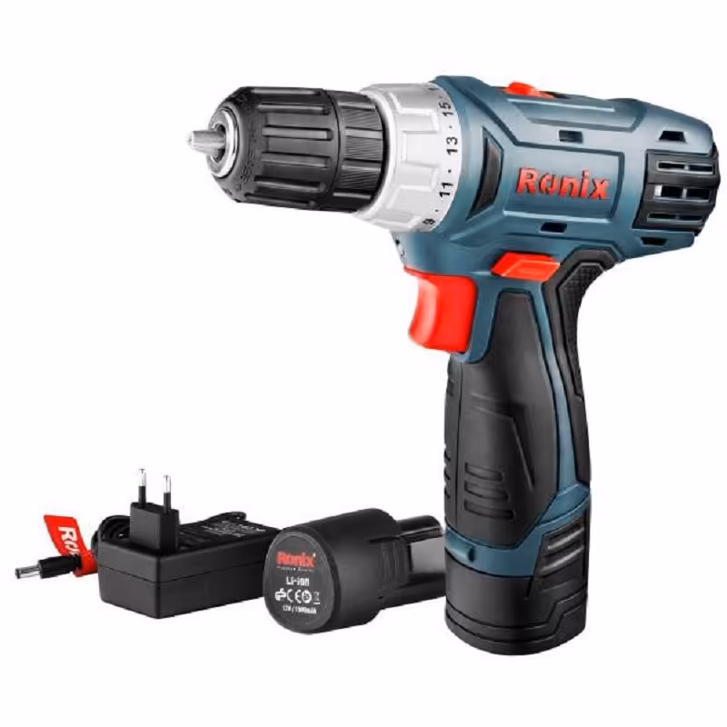 دریل پیچگوشتی شارژی 12ولت دو باتری لیتیوم رونیکس مدل 8012 باکارت گارانتی