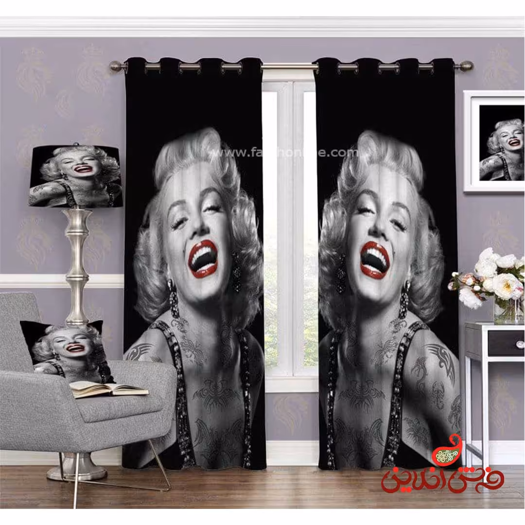 پرده طرح مرلین مونرو پس زمینه مشکی کد 3285