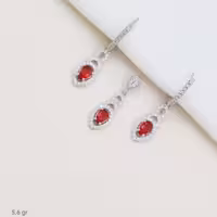 نیم ست با سنگ قرمز نقره عیار 925 ظریف مشابه طلا کد 3101