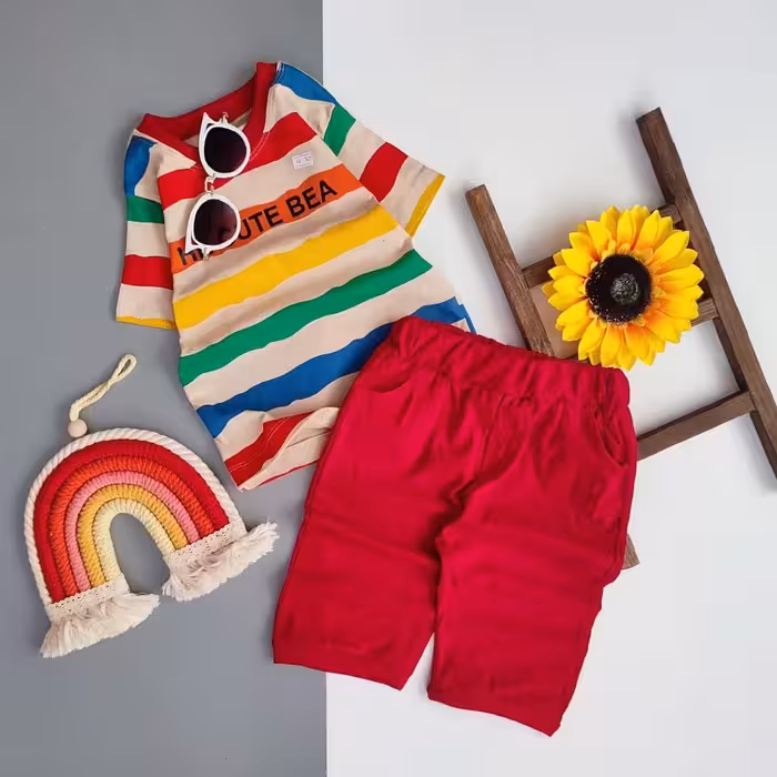 ست اسپورت بچگانه تیشرت و شلوارک جنس پنبه لاکرا خنک و خوشگل مناسب حدود سنی 1 تا 6 سال تنخور شیک 