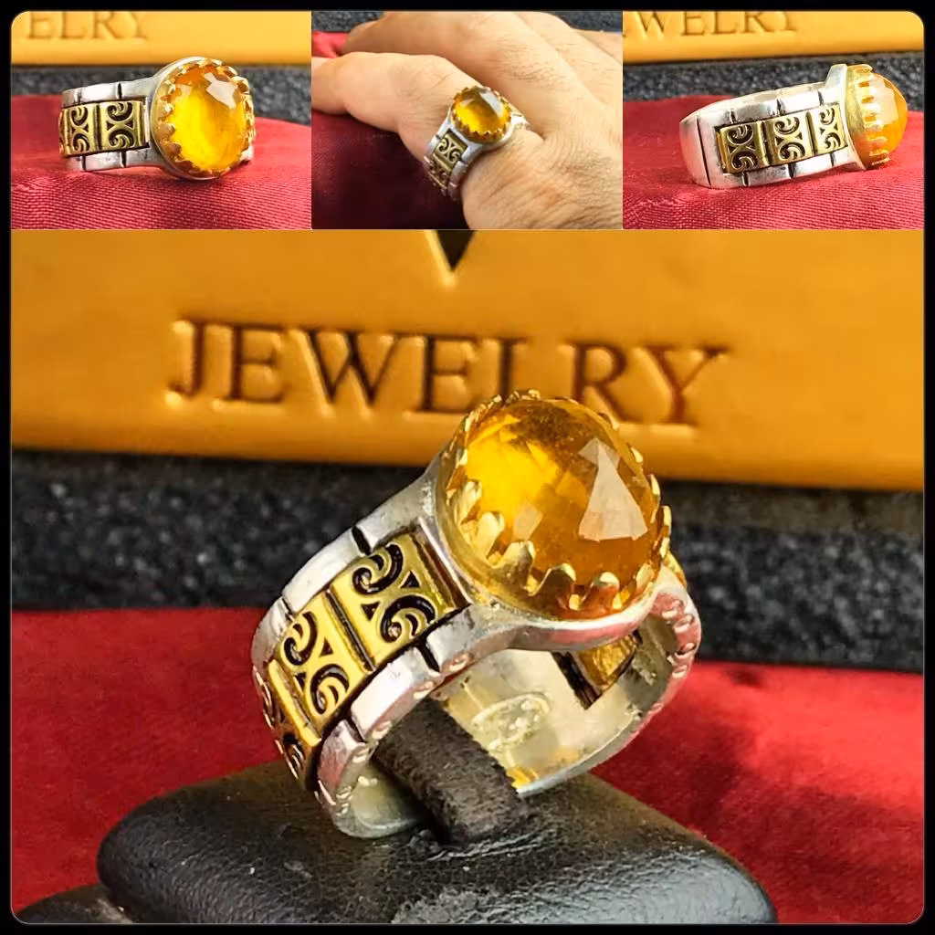 انگشتر زیبای یاقوت زرد آفریقایی اصلی رکاب رولکسی چنگی ارسال رایگان