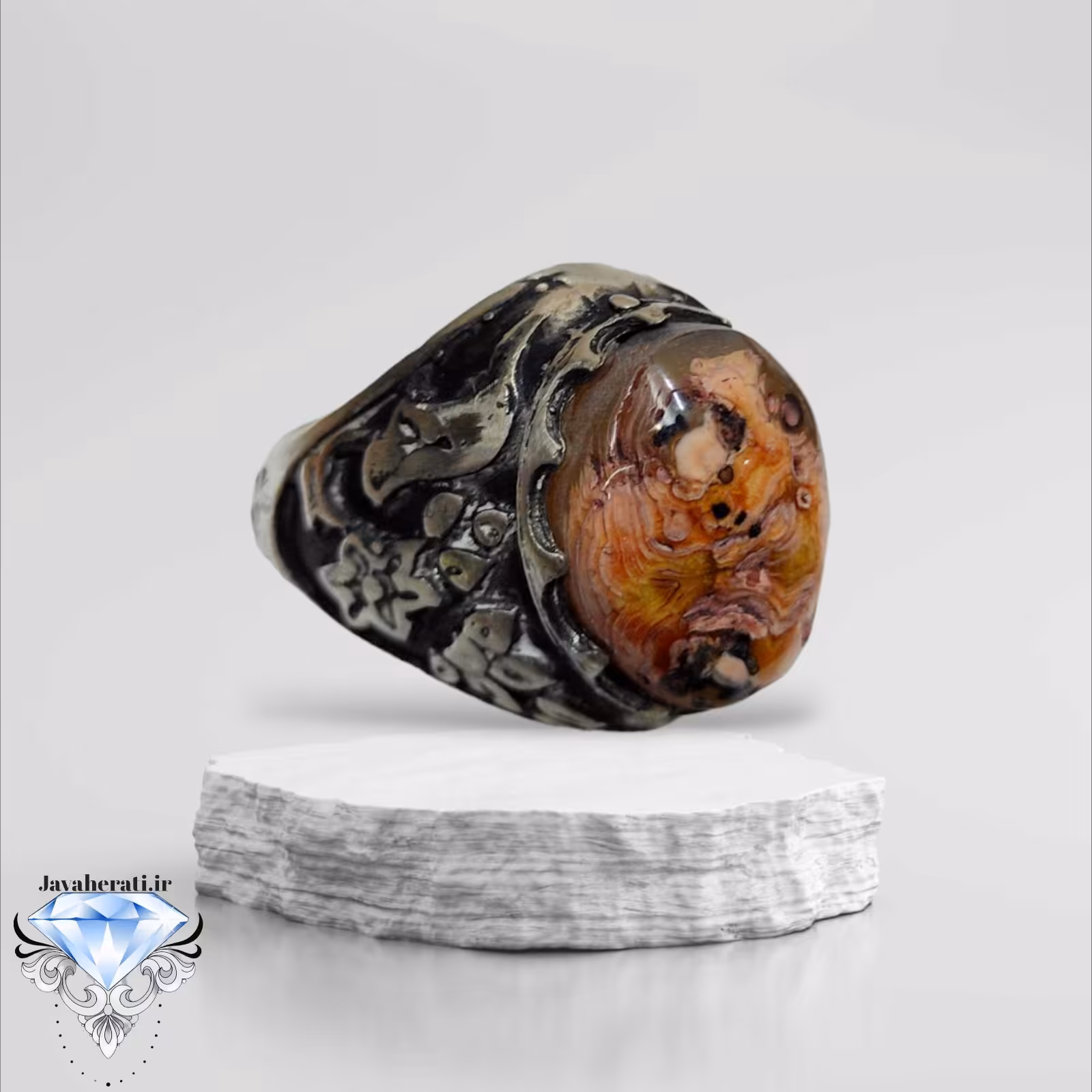 انگشتر عقیق سلیمانی ملکی مصور بسیار زیبا 