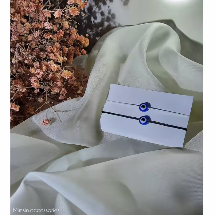 ست دستبند ظریف مینیمال چشم نظر با نخ چرمی موم زده 