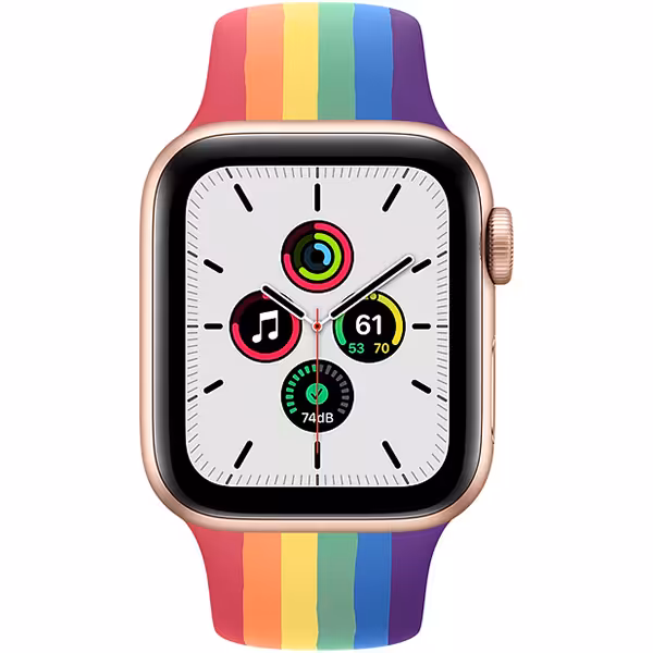 سری اس ای آلومینیوم 44 میلیمتری مردانه قاب طلایی با بند اسپرت رنگین کمانی - Hiapple.ir