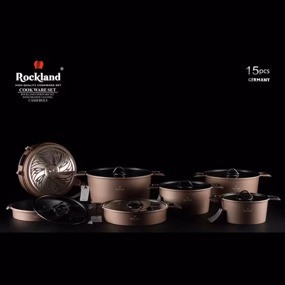 سرویس قابلمه 15 پارچه طرح آلمانی برند راکلند رنگ رزگلد