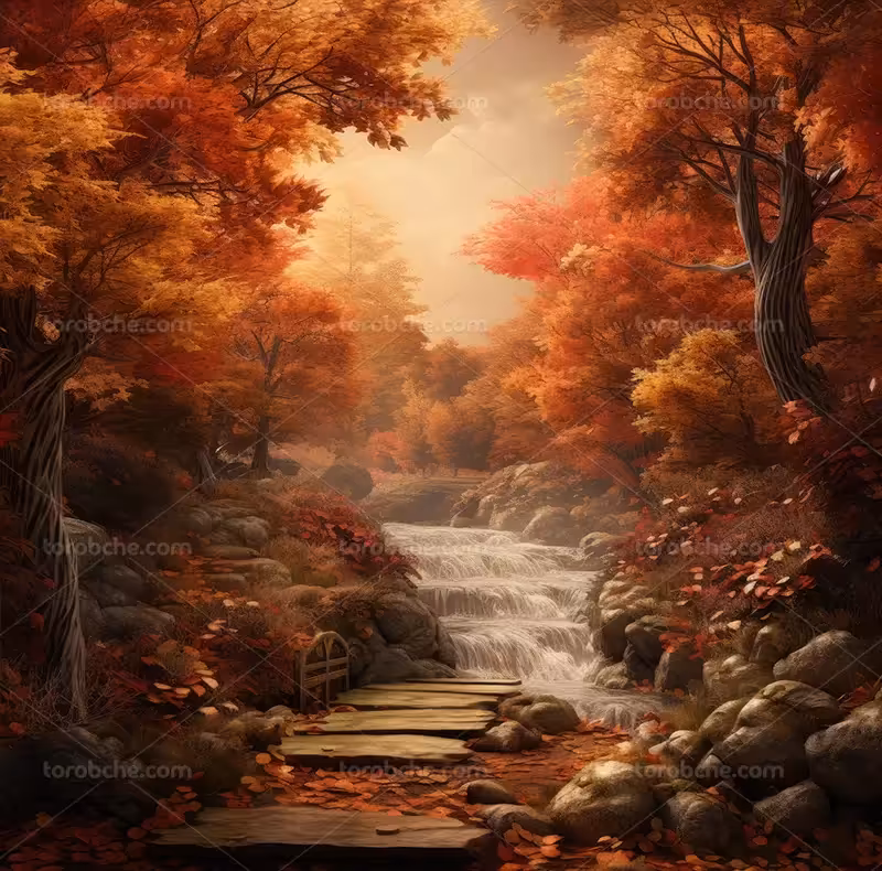 بک دراپ پاییزی با آبشار | گرافیک با طعم تربچه