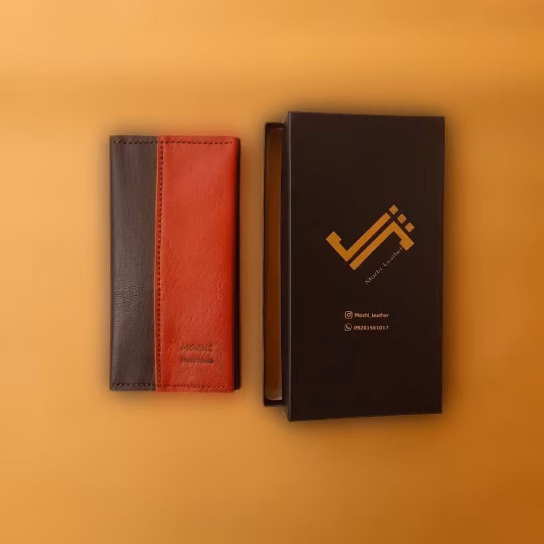 کیف پول  تمام چرم طبیعی  رنگ ترکیبی قرمز و قهوه ای (ارسال رایگان) 