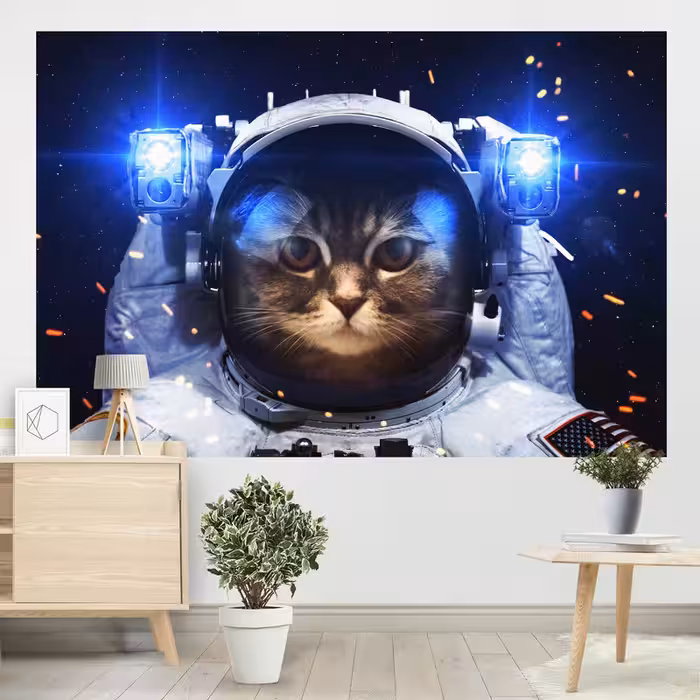 پوستر پارچه ای طرح تپستری گربه فضانورد