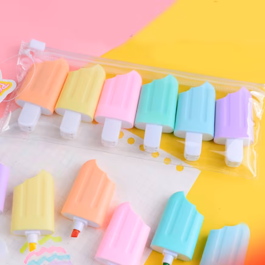 هایلایتر رنگی فانتزی طرح بستنی 6 عددی