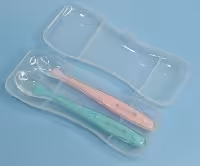 قاشق تمام سیلیکون آبی صورتی با قاب بی بی سیل babisil