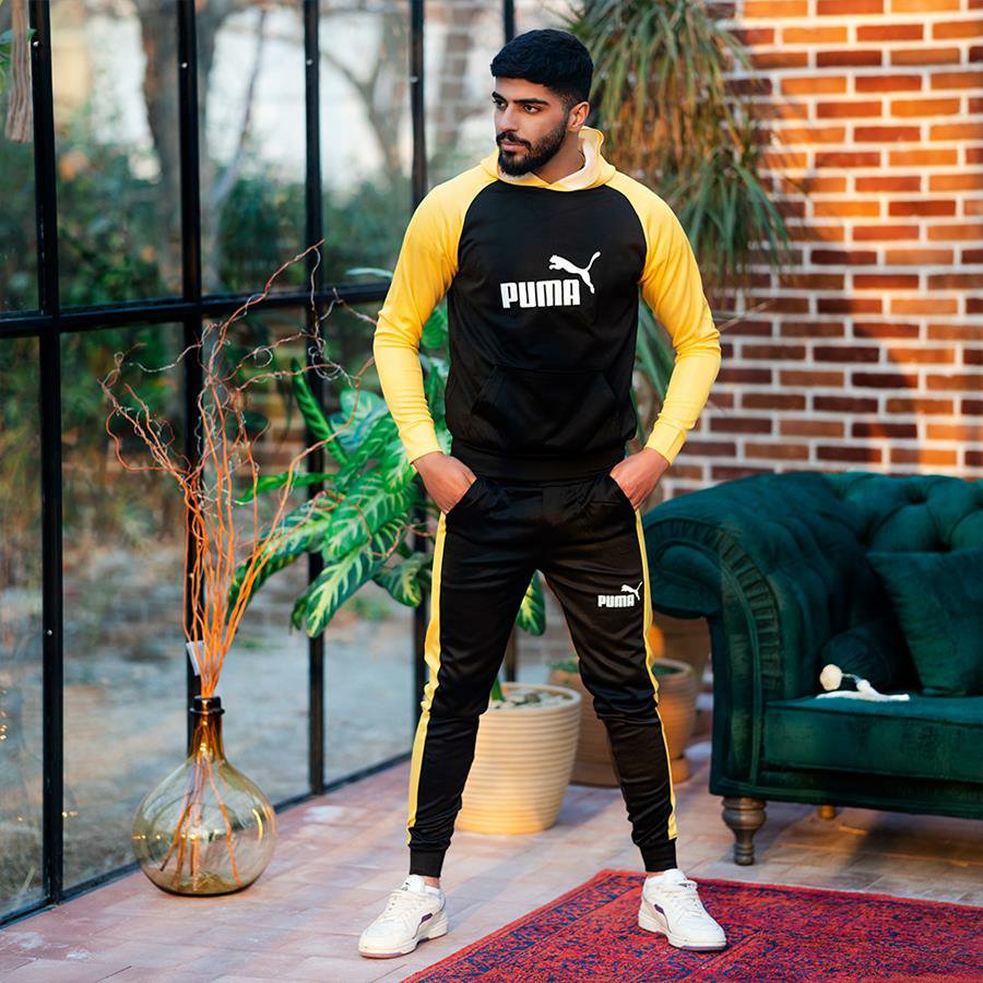 ست هودی و شلوار puma رنگ مشکی l ,xl جنس اسپان و گلکسی