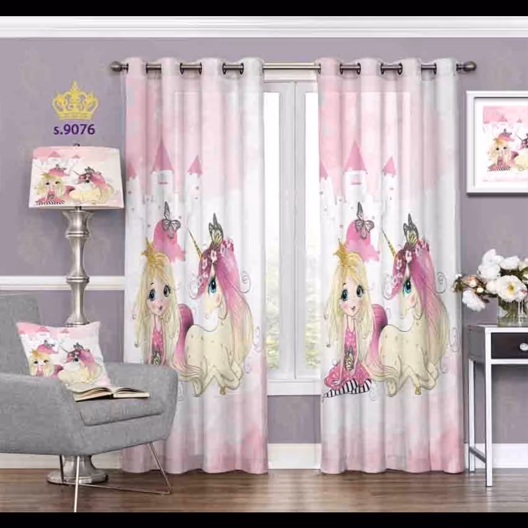 پرده اتاق خواب دخترانه دو قواره طرح کارتونی کد S9076