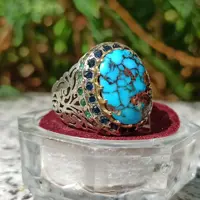 انگشتر نقره کار دست فیروزه اصل نیشابوری محک عنکبوتی طبیعی درجه یک بی نظیر فاخر بی نهایت زیبا