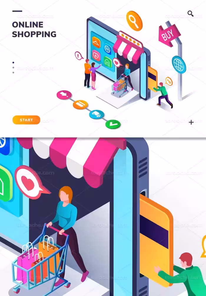 وکتور خرید اینترنتی خلاقانه رنگی | گرافیک با طعم تربچه