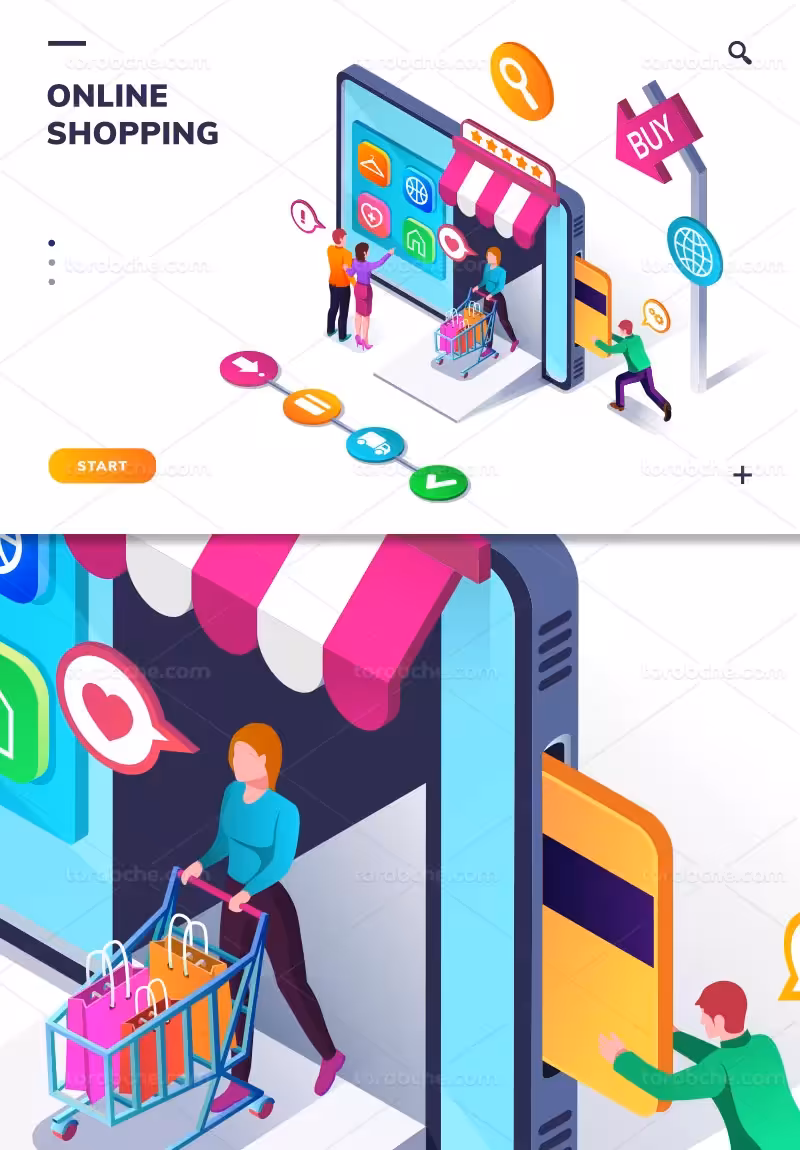 وکتور خرید اینترنتی خلاقانه رنگی | گرافیک با طعم تربچه