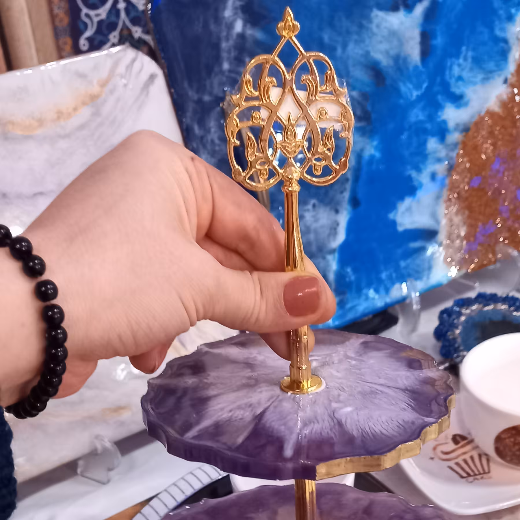 شیرینی خوری بنفش دوطبقه رزینی  آبرنگ ما