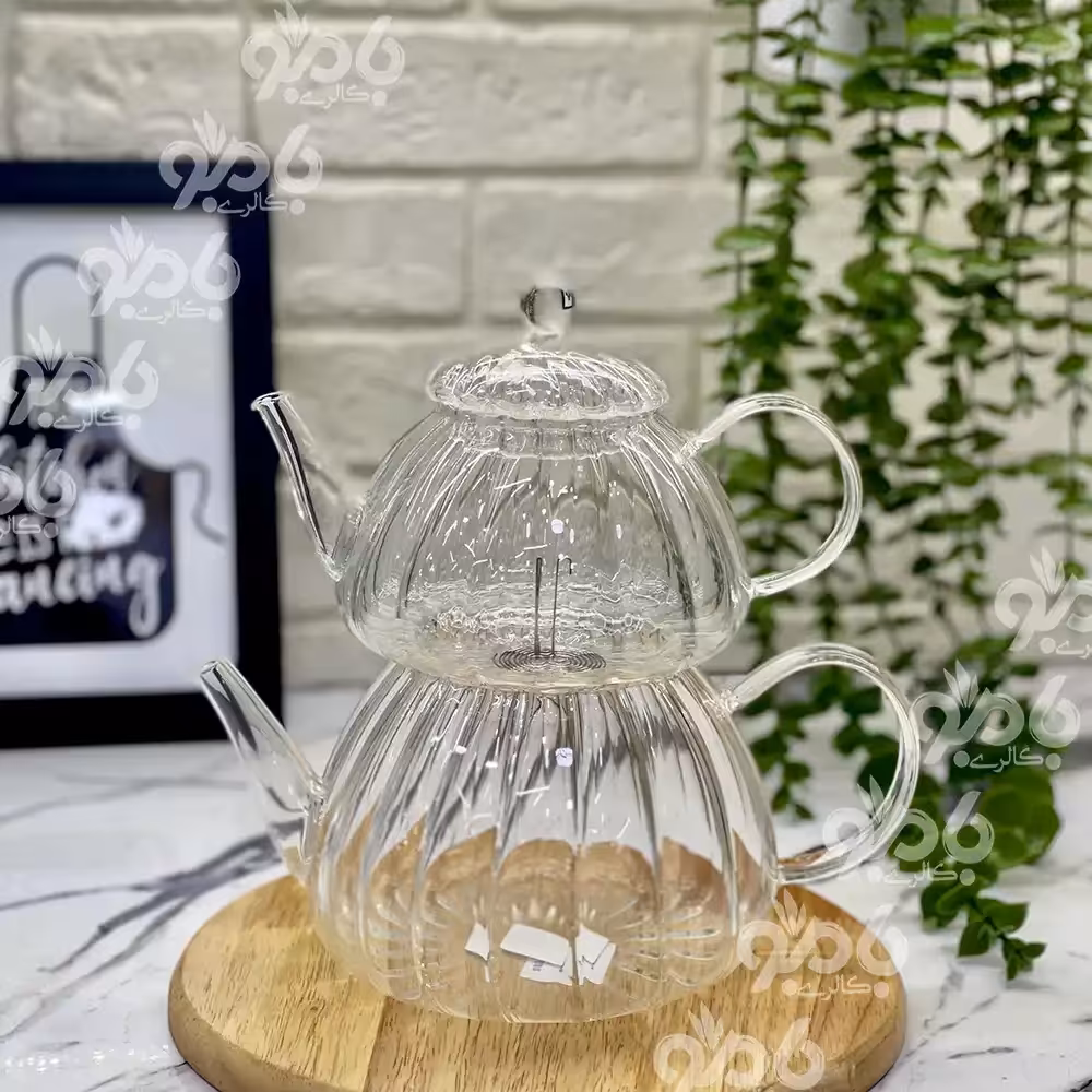 کتری قوری پیرکس طرح کدو شیار دار