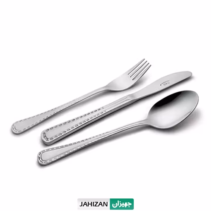 سرویس قاشق چنگال 18نفره 86پارچه ناب استیل مدل برلین براق (جعبه چوبی سفید)