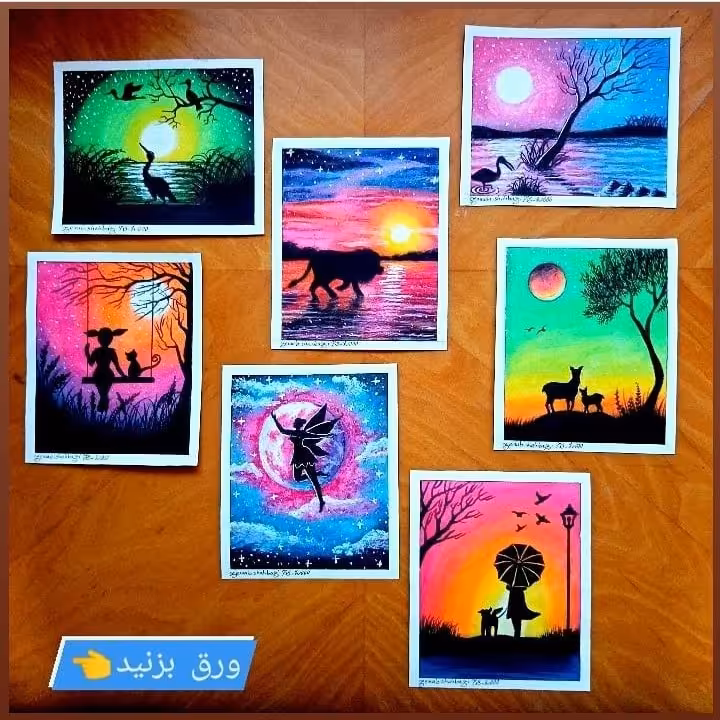 نقاشی پاستل روغنی7تیکه زیبا درابعاد 13در16 بدون قاپ