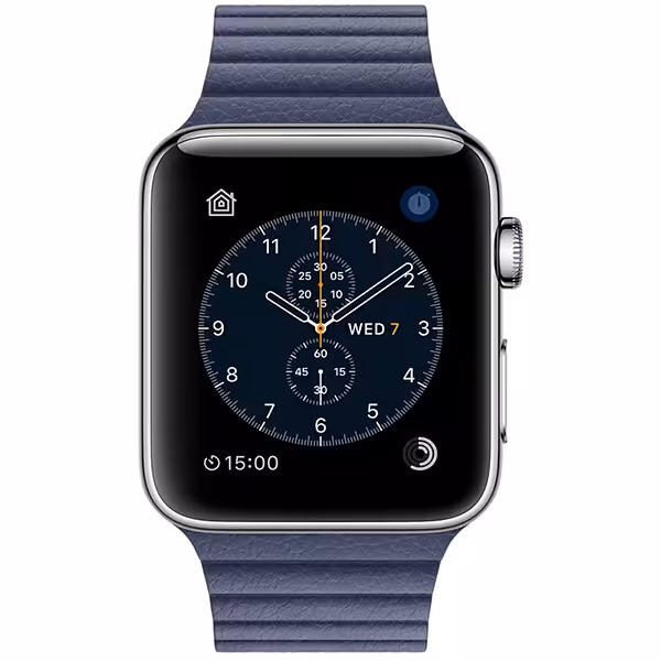 سری 2 استیل مردانه مدل Stainless Steel Case with Midnight Blue Leather Loop - Hiapple.ir