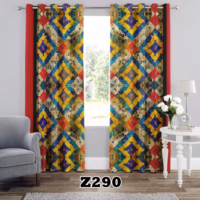 پرده چاپی طرح هندسی کد Z290 تک قواره ارتفاع 300 عرض 140 سانت