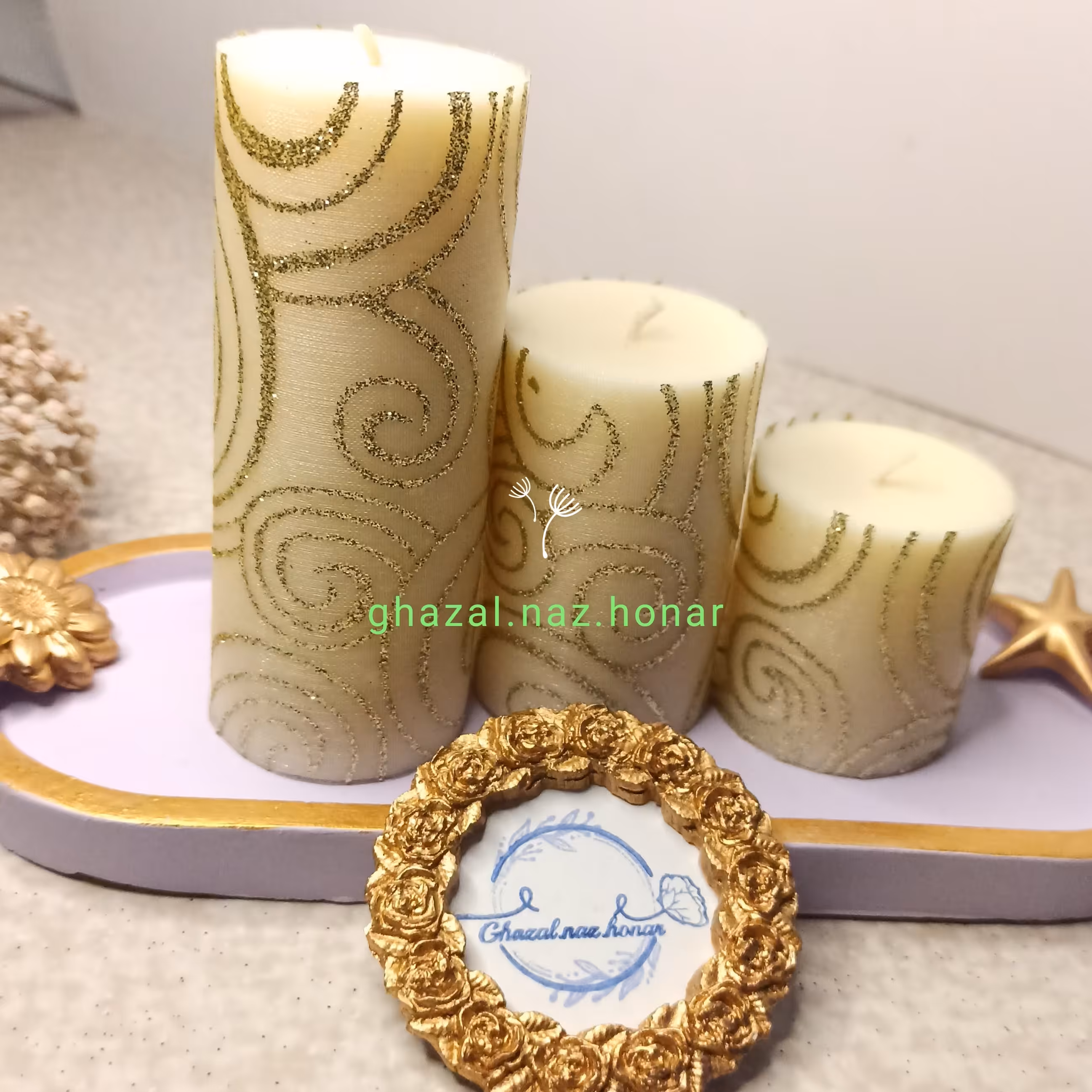 ست شمع سه تایی اکلیلی طرحدار