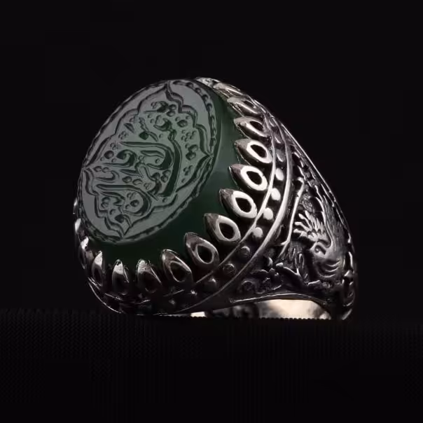 انگشتر مردانه یشم نقش یافاطمه یا بنت رسول الله اصل ( انگشتر نقره مردانه )