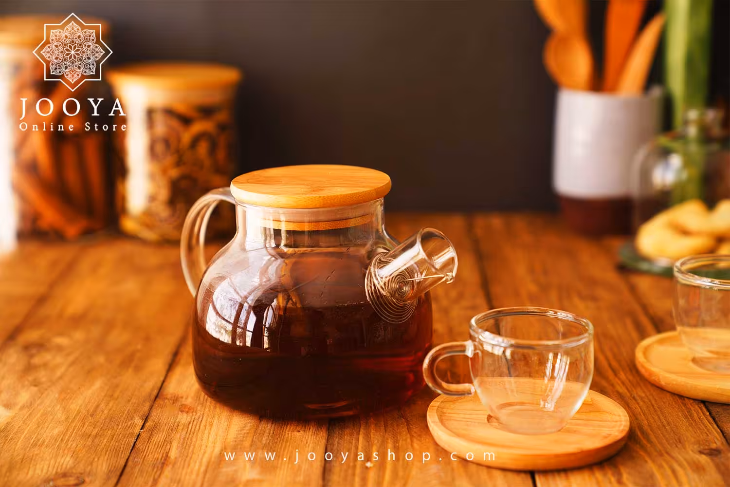 قوری پیرکس درب چوبی