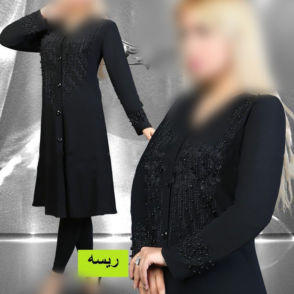 مانتو قواره دار دکمه دار مدل مروارید تک رنگ مشکی با سایزبندی بزرگ (قبل از سفارش از غرفه دار موجودی گرفته شود )