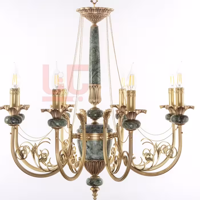 لوستر برنجی ترکیب سنگ و برنجی لوله ای