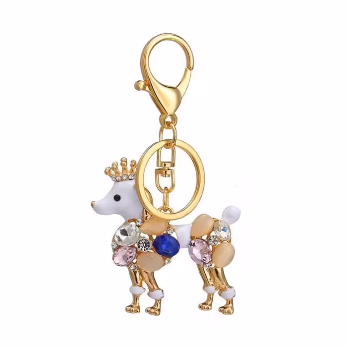 جاکلیدی فانتزی مدل سگ نگین دار یاقوت آبی و صورتی