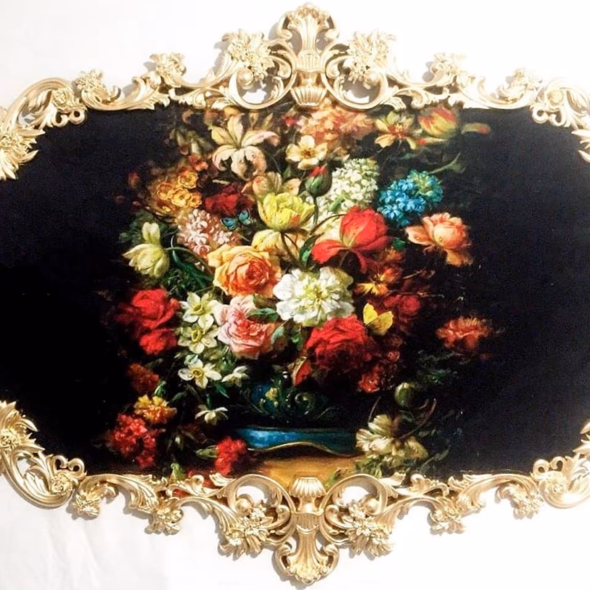 تابلو  شومینه سلطنتی طرح گل مشکی پسکرایه